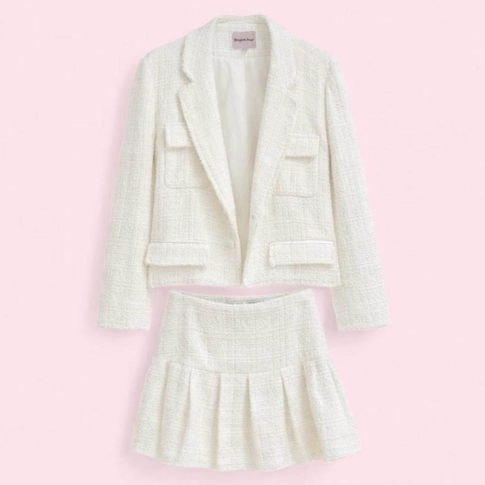 White Tweed Blazer and Skirt Set